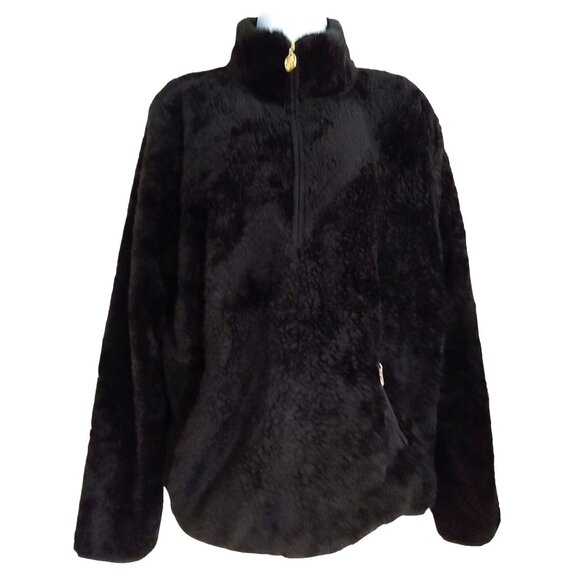 Lilly Pulitzer Skipper Black Sherpa Half Zip Pullover Plush Soft Cozy L - Picture 1 of 14